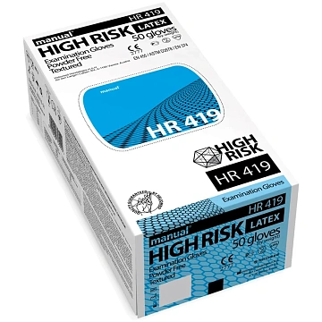 Перчатки латексные медицинские Manual 'High Risk HR419', L, 50шт., неопудренные, особо прочные, карт
