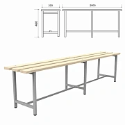 Скамья деревянная на металлокаркасе 'СТ 4', 2000х350х460 мм, регулируемые опоры, каркас металлически