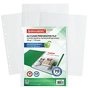 Папки-файлы перфорированные А4 BRAUBERG 'EXTRA 700', КОМПЛЕКТ 50 шт., гладкие, ПЛОТНЫЕ, 70 мкм, 229668