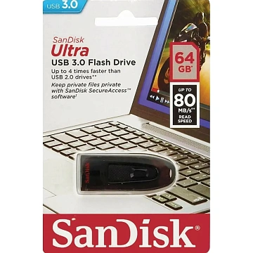 Флеш-память SanDisk Ultra, 64Gb, USB 3.0, чер, SDCZ48-064G-U46
