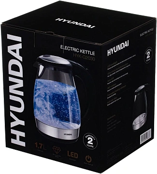 Чайник электрический Hyundai HYK-G2030 черный, 1.7л, 2200Вт