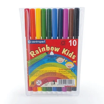 Фломастеры Centropen 'Rainbow Kids', 10цв., трехгранные, смываемые, ПВХ