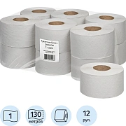 Бумага туалетная д/дисп Первая цена 1сл серая втул 130м 12рул/уп_130G1
