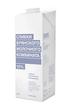 Сливки Брянский молочный комбинат ультрапастеризованные 10%, 1кг