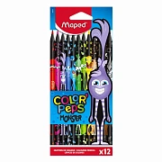 Карандаши цветные MAPED 'COLOR PEP'S Black Monster', 12 цветов, трехгранные, 862612