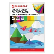Цветная бумага А4 ТОНИРОВАННАЯ В МАССЕ, 100 листов 10 цветов, склейка, 80 г/м2, BRAUBERG, 210х297 мм