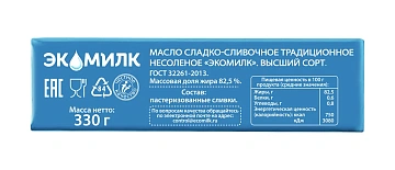 Масло сливочное Экомилк Традиционное ГОСТ 82.5%, 330г