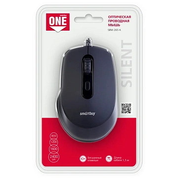 Мышь Smartbuy ONE 265-K, USB, бесшумная, черный, 4btn+Roll
