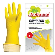 Перчатки МНОГОРАЗОВЫЕ латексные ЛЮБАША 'ЭКОНОМ', хлопчатобумажное напыление, размер 8-9, L (большой), желтые, вес 32 г, 603785