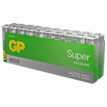 Батарейки GP Super, AA (LR6, 15А), алкалиновые, пальчиковые, КОМПЛЕКТ 20 шт., 15A-2CRVS20, GP 15A-2C