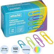 Скрепки Attache Bright Colours с полимерн.покрыт,28мм,разноцветн,100 шт/уп
