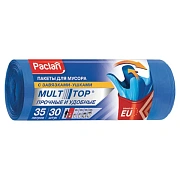 Мешки для мусора, 35 л, с ушками, синие, рулон 30 шт., ПНД, 10,5 мкм, 50х64 см, PACLAN 'Multitop', 402080