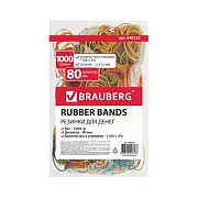 Резинки банковские универсальные диаметром 80 мм, BRAUBERG 1000 г, цветные, натуральный каучук, 4401