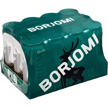 Минеральная вода Боржоми 0,33 газированная, ж/б 12шт
