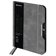 Блокнот А5 (162х218 мм), BRAUBERG 'NOTE', под кожу софт-тач, с резинкой, 80 л., клетка, серый, 113440