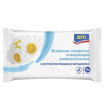aro Салфетки влажные с витамином Е увлажняющие, 15шт