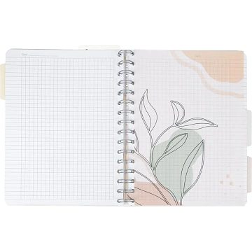 Бизнес-тетрадь 120л,клетка,А5 Flora 1,пласт.обл,серебр.спир,3раздел,линейка