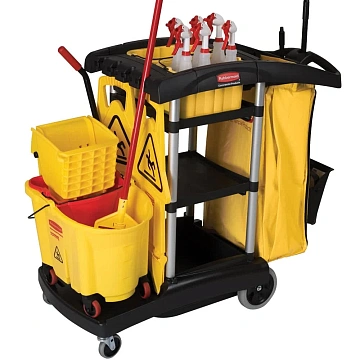 Тележка уборочная Rubbermaid 2х9л, с мешком 128л, FG9T7200BLA