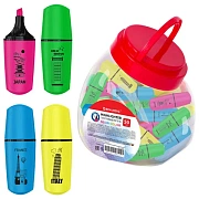 Текстовыделитель мини BRAUBERG 'NEON Mini', АССОРТИ В ПЛАСТИКОВОЙ БАНКЕ, линия 1-5 мм, 152431