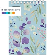 Блокнот А6,40л,клетка,гребень Цветы,в ассорт
