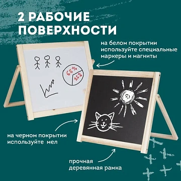 Доска двустороняя для мела и маркеров (35х41 см), настольная, подставка, черная/белая, ПИФАГОР, 2368