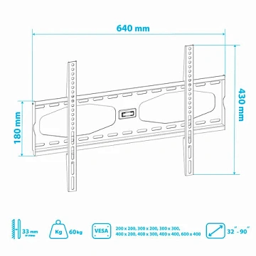 Кронштейн-крепление для ТВ настенный KROMAX STAR-11, VESA 75-600/400, 32-65', 0 степеней свободы, до