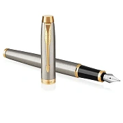 Ручка перьевая PARKER 'IM Core Brushed Metal GT', серебристый матовый лак, позолота, синяя, 1931649