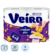 Бумага туалетная бытовая, спайка 4 шт., 2-х слойная (4х29,5 м), VEIRO Standart Plus, белая, 3с24