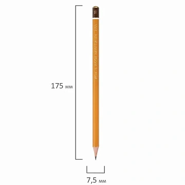 Карандаш чернографитный KOH-I-NOOR 1500, 1шт., 3B, корпус желтый, заточенный, 150003B01170RU