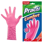 Перчатки МНОГОРАЗОВЫЕ латексные PACLAN 'Practi Comfort', хлопчатобумажное напыление, размер 7,5-8, M (средний), розовые, вес 62 г, 407651