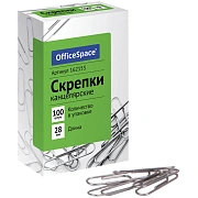 Скрепки 28мм, OfficeSpace, 100шт., карт. упаковка