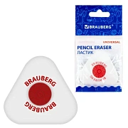 Ластик BRAUBERG 'Universal', 45х45х10 мм, белый, треугольный, красный пластиковый держатель, 222473