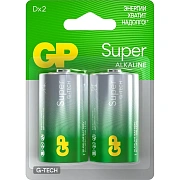 Батарейки КОМПЛЕКТ 2 шт., GP Super G-Tech, D (LR20, 13А), алкалиновые, блистер, 13A-2CR2