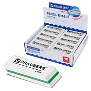Ластик BRAUBERG 'Line', 57х18х8 мм, белый, прямоугольный, скошенные края, 221036