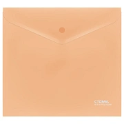 Папка-конверт на кнопке СТАММ 'Акцент' А5+, 180мкм, пластик, непрозрачная, персиковая
