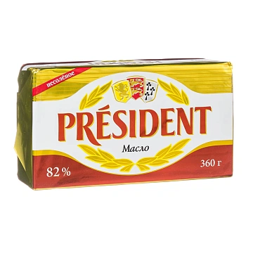 Масло сливочное President кислосливочное 82%, 360г