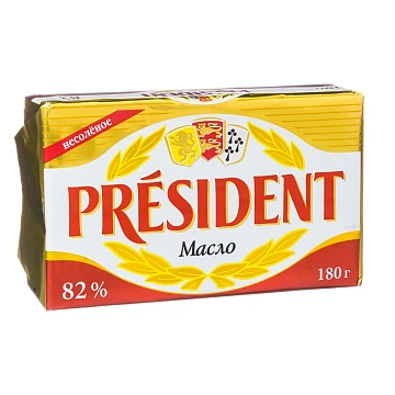 Масло сливочное President кислосливочное 82%, 180г