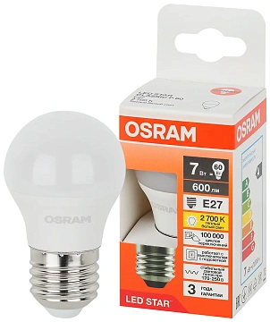 Лампа светодиодная Osram Е27 7Вт теплый свет шар