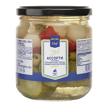 METRO Chef Ассорти лук-корнишон-перец-оливки, 340г