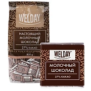 Шоколад порционный высшего качества WELDAY (ВЭЛДЭЙ) 'Молочный 27%', 800 г (160 плиток по 5 г), пакет, 622406