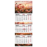 Календарь квартальный 2026 г., 3 блока, 3 гребня, бегунок, мелованная бумага, BRAUBERG EXTRA, 'Цветы