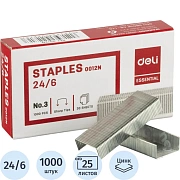 Скобы для степлера 24/6 Deli E0012N оцинкованные, 1000 шт./уп