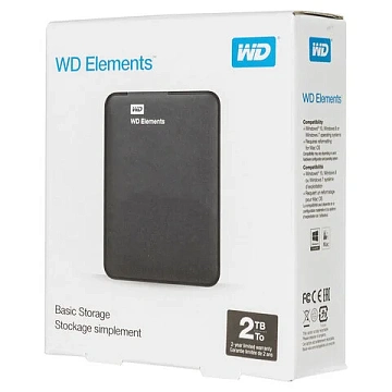 Внешний жесткий диск WD Elements Portable 2TB, 2.5', USB 3.0, черный, WDBU6Y0020BBK-WESN
