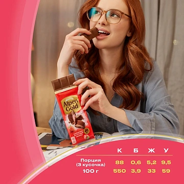 Шоколад молочный Alpen Gold Клубника-йогурт, 80г