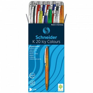 Ручка шариковая автоматическая SCHNEIDER 'K20 Icy Colours', СИНЯЯ, корпус ассорти, узел 1 мм, линия