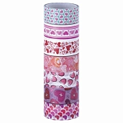 Клейкие WASHI-ленты для декора 'СЕРДЦА', 15 мм х 3 м, 7 цветов, рисовая бумага, ОСТРОВ СОКРОВИЩ, 661708