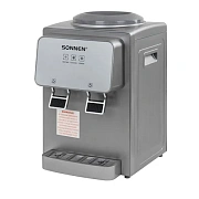 Кулер для воды SONNEN TSE-02GP, настольный, НАГРЕВ/ОХЛАЖДЕНИЕ ЭЛЕКТРОННОЕ, 2 крана, серебристый, 455