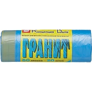 Мешки для мусора ПНД 60л 14мкм 20шт/рул синие 56x68см Гранит с зав-ми_СПБ