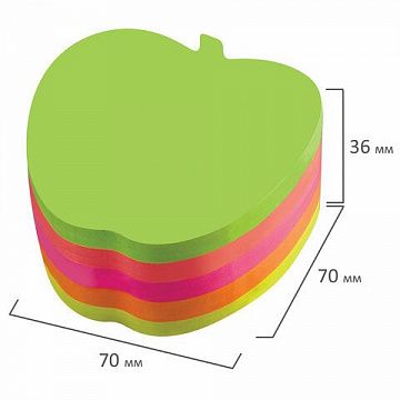 Блок самоклеящийся (стикеры), фигурный, BRAUBERG, НЕОНОВЫЙ 'Яблоко', 400 листов, 5 цветов, 126693