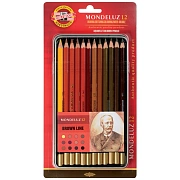 Карандаши акварельные Koh-I-Noor 'Mondeluz Brown Line', 12цв., заточен., металл. пенал, блистер (ПОД ЗАКАЗ)